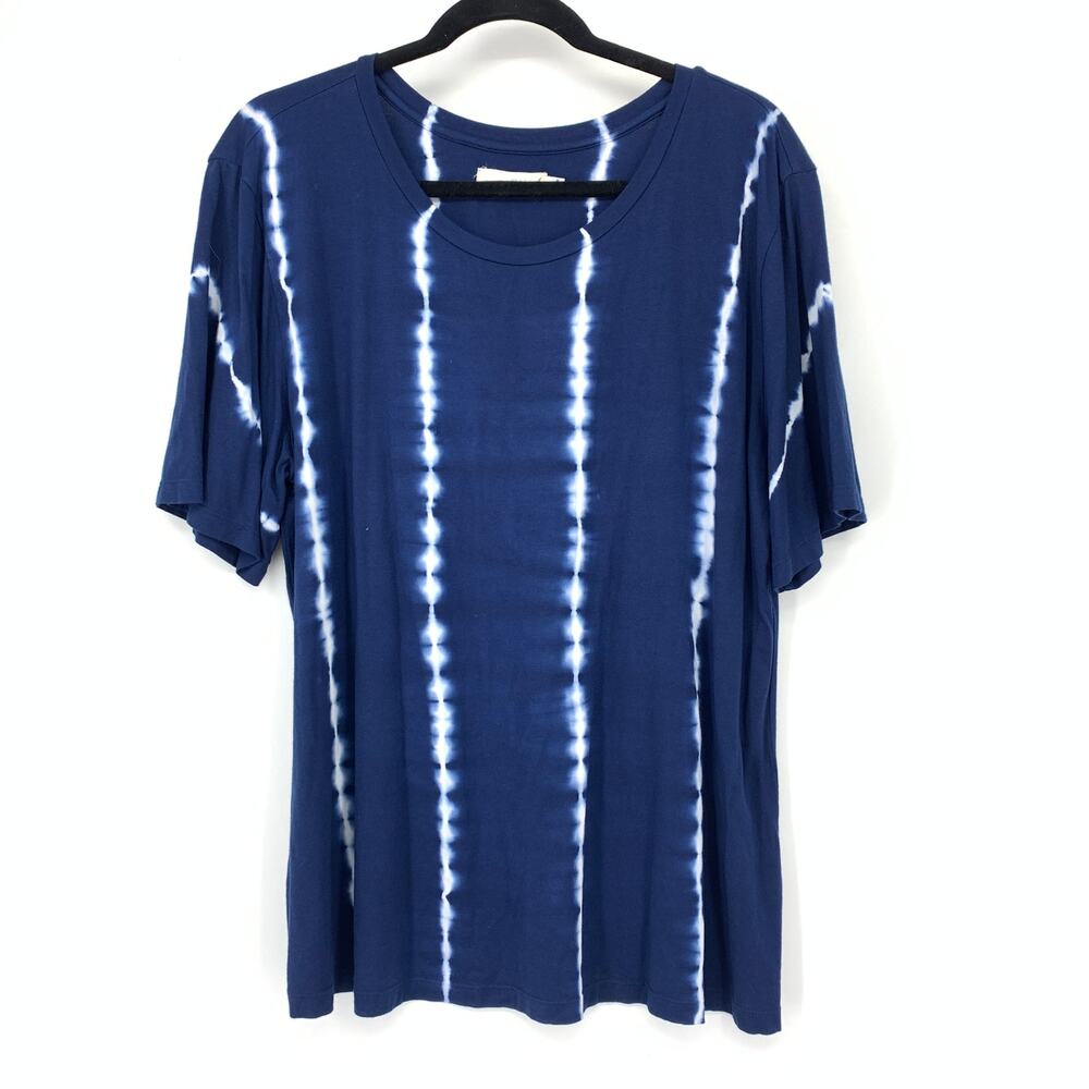 Johnny Was CALME T Shirt Womens XL Blue Shibori Tie Dye Short Sleeve Top